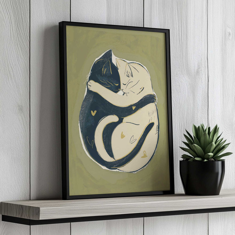 «Cats In Love» par Thingdesign, reproduction d'art sur toile, H 16 po x l 12 po, Doré
