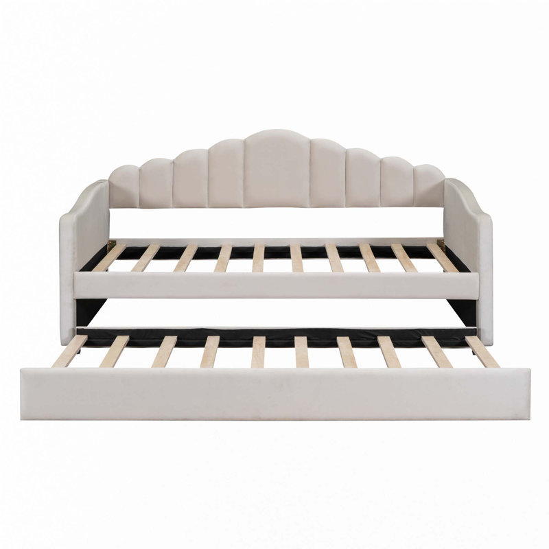 Twin size Upholstered Daybed with Trundle, Beige