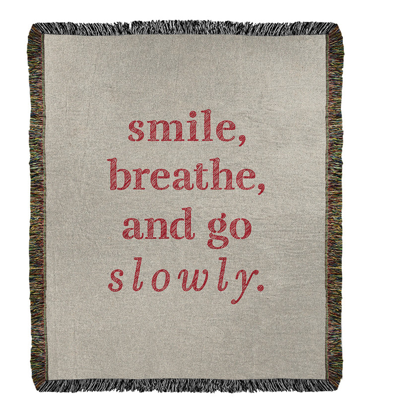 Hand Woven Throw Blanket, 52" L x 37" W, White/Red