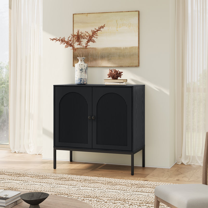 Buffet à panneaux cannelés de style moderne minimaliste de 31,5 po de largeur, Noir