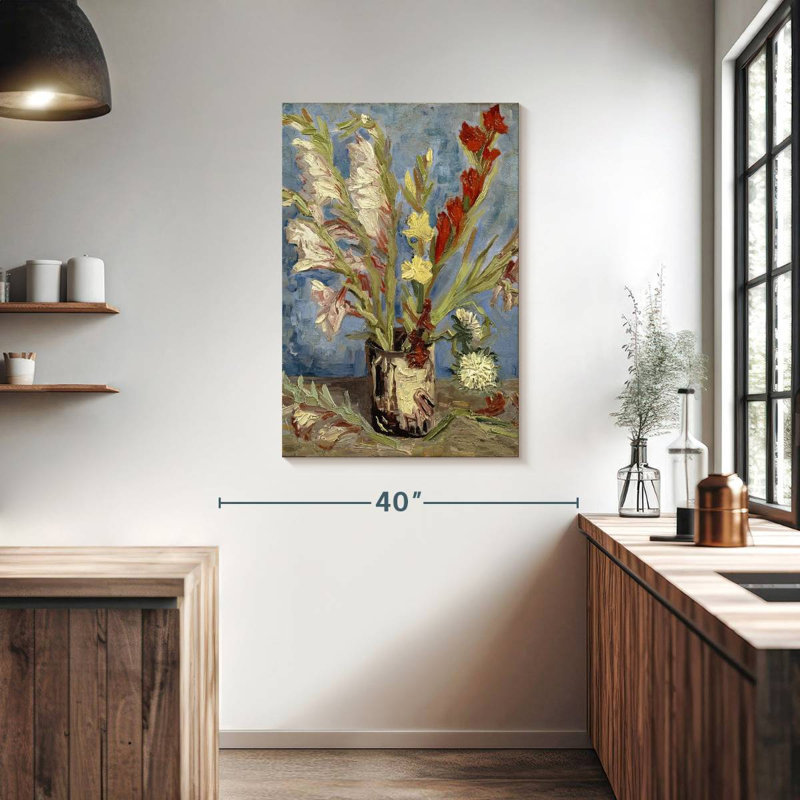 Vase Harnek avec glaïeuls et asters de Chine, H 39 po x l 26 po