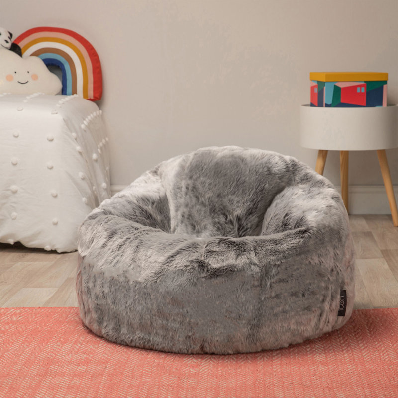 Kids Classic Luxury Faux Fur Bean Bag, Arctic Wolf Grey