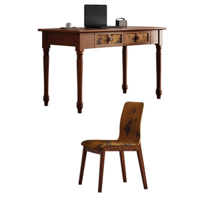 Retro Rubberwood Double-drawer Writing Desk