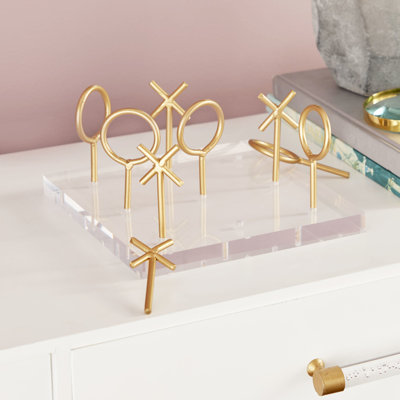 Tic Tac Toe Home Decor Gold Game Set with Gold Stick Pieces