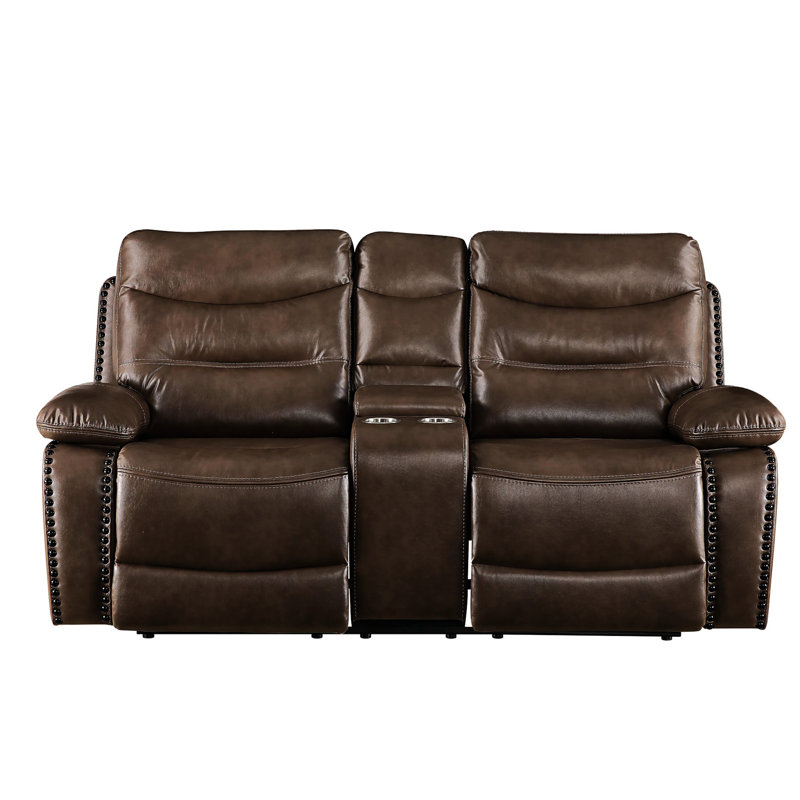 Luxueux fauteuil en cuir gélifié brun avec console et coussins avec accoudoirs inclinables modernes