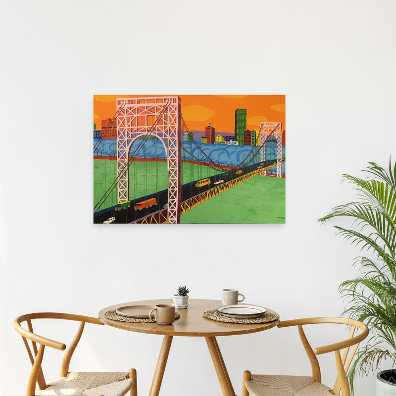 George Washington Bridge Vibrant Abstract Contemporary Architecture City Wall Art Print 1 Piece Wrapped Canvas Wall Art