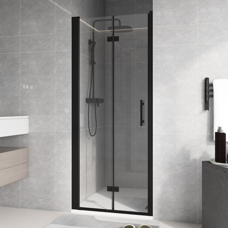 Porte de douche pliante l 32 po x H 72 po noir mat