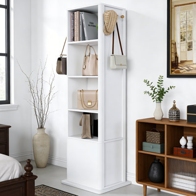 360° Rotating 4 - in - 1 Makeup Cabinet with Full - Length HD Mirror, Spacious Jewellery Storage, Coat Rack & Open Shelves