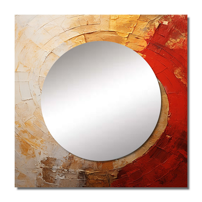 Beige rouge spirale poteries - grand miroir carré à spirales abstraites pour décoration murale, 23 po x 23 po