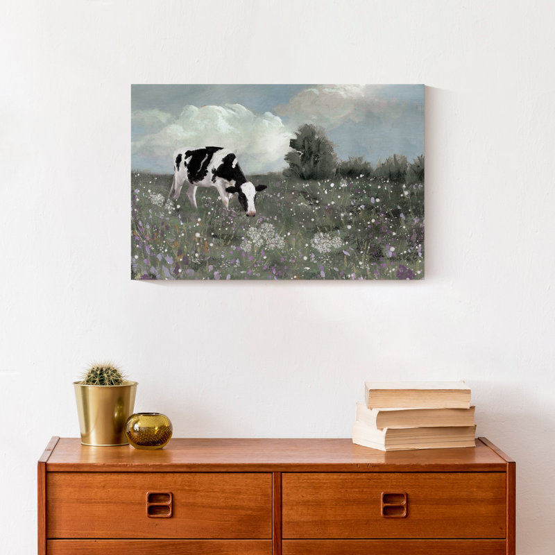 Vache dans un champ, reproduction sur toile, H 12 po x l 18 po