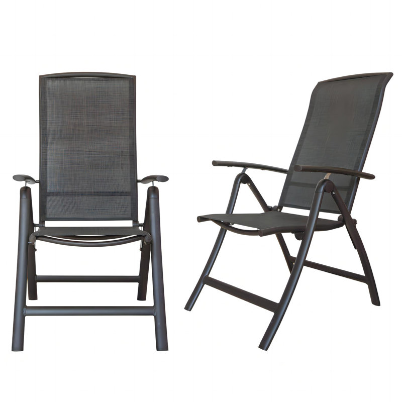 Folding Outdoor Chairs Of 2 - Aluminium Frame Reclining Sling Lawn With Locking Bar For Fabric Camping Patio Outdoor, Wedding, Porch