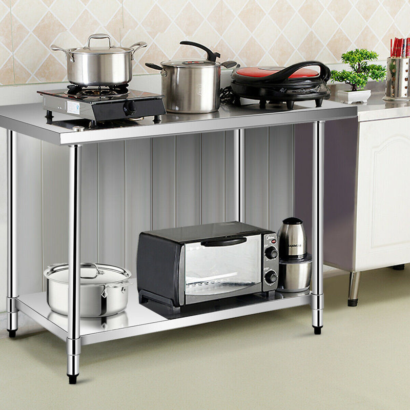 Modern Stainless Steel Food Preparation Kitchen Table, Silver, 35.5" H x 48" L x 30" W