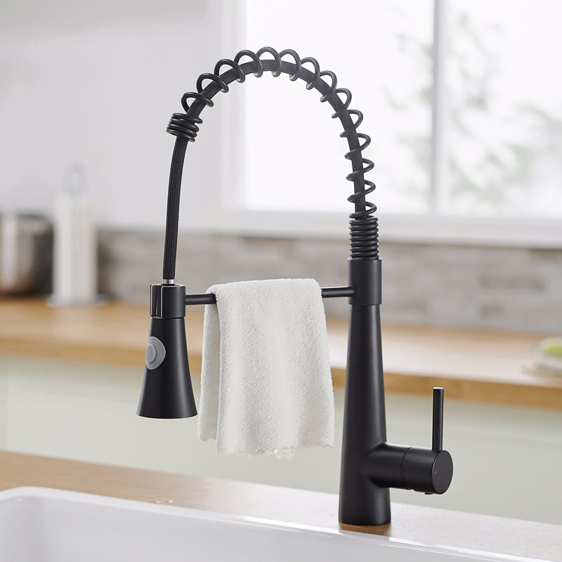 Commercial Black Kitchen Faucet With Pull Out Sprayer, Single Handle Single Lever Kitchen Sink Faucet
