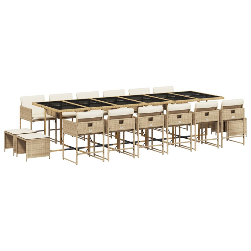  Ensemble de salle à manger de jardin beige, noir, blanc crème, Blanc, crème, Beige