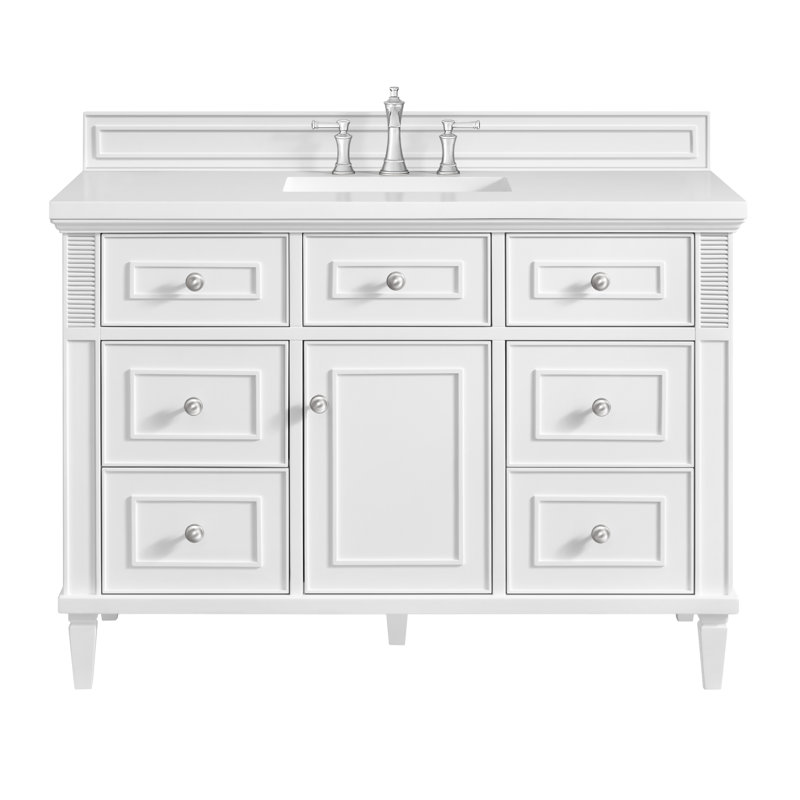 Lorelai 48'' W Single Vanity, Bright White, White Zeus Quartz, 8" Widespread