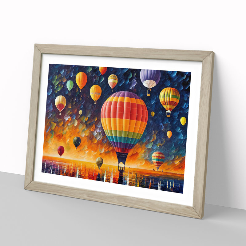Colourful Hot Air Balloons Vol.1 - Print, Oak Framed, 34cm H x 46cm W x 2cm D