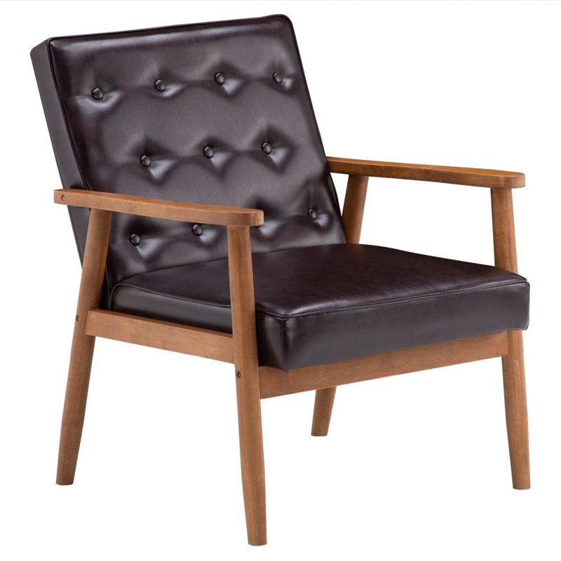 Fauteuil de chambre capitonné 29,5 po, Similicuir brun