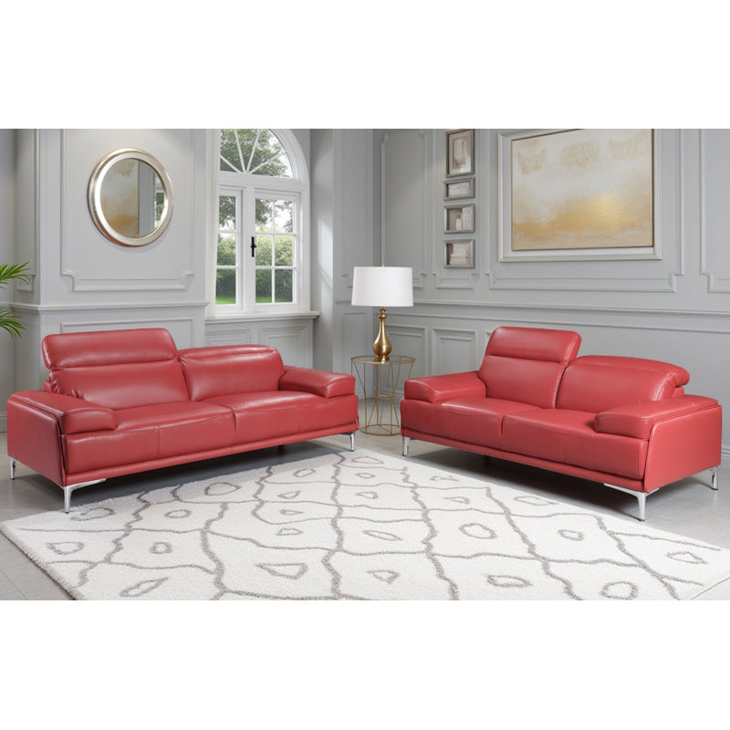Ensemble de salon en cuir 2 pièces Cortrell, Rouge
