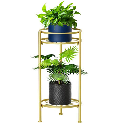 Rustproof 2-Tier Iron Plant Stand for Indoor/Outdoor Use - 23.5