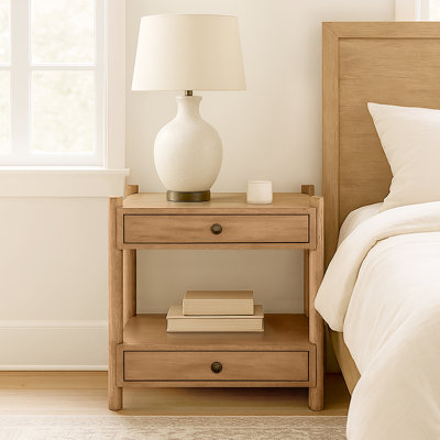 Table de bout en bois avec deux tiroirs