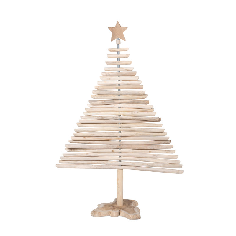 Rustic Teak Wood Christmas Tree, 50 in., 60" H x 40" W x 19" D