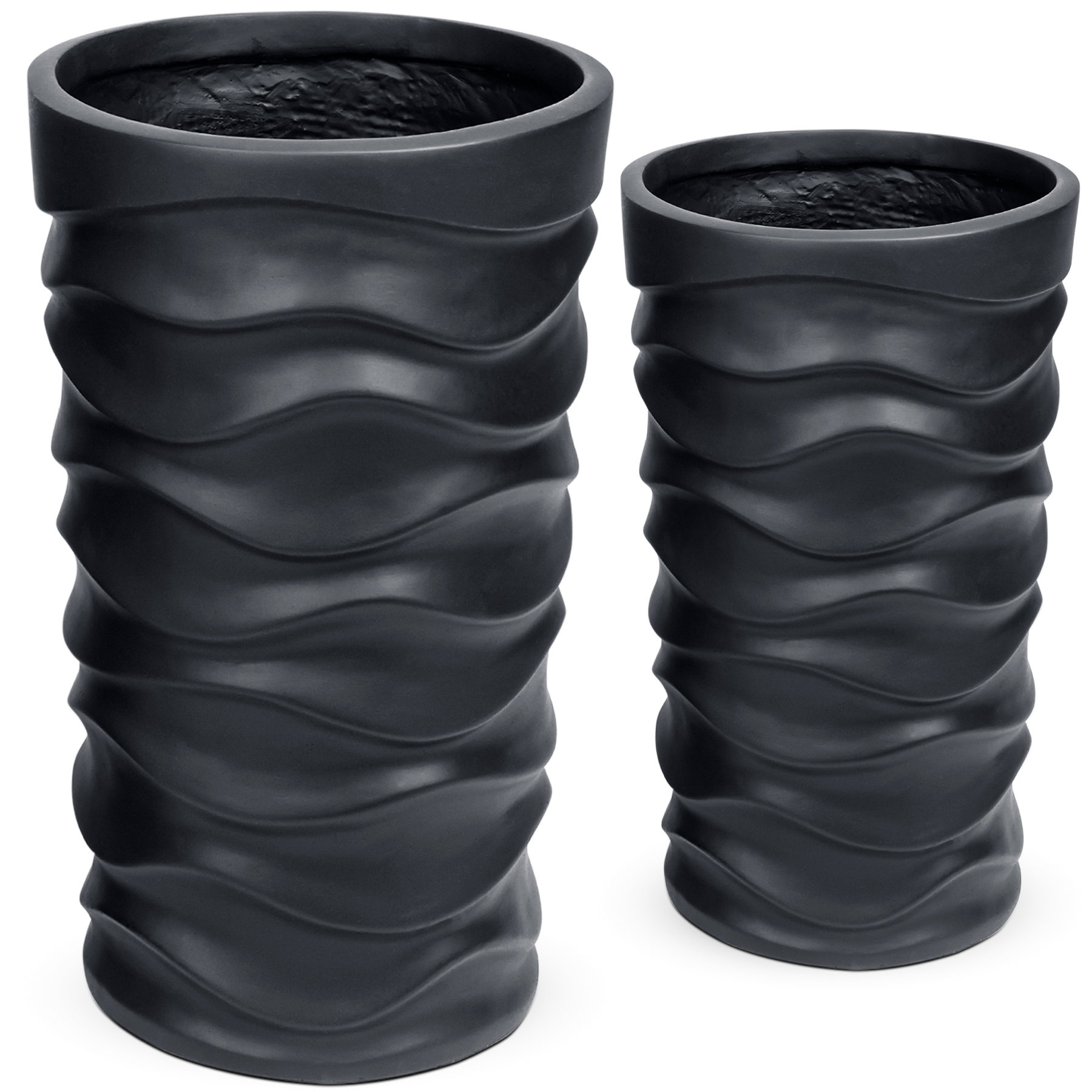 Ivy Bronx COOLBEBE Tall Planter Pots, 2 Pack Concrete Modern Wavy