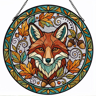 Fox Autumn Stained Glass Window Panel，12"H