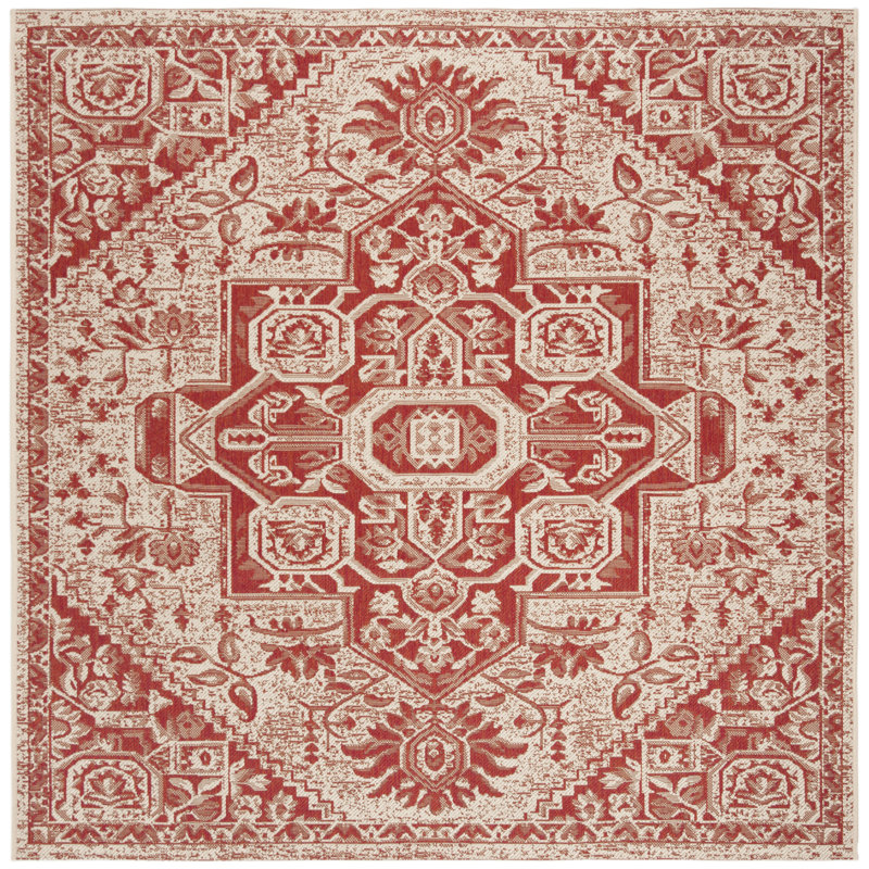 Glass Hooked Red/Cream Indoor/Outdoor Rug, Square 201 cm