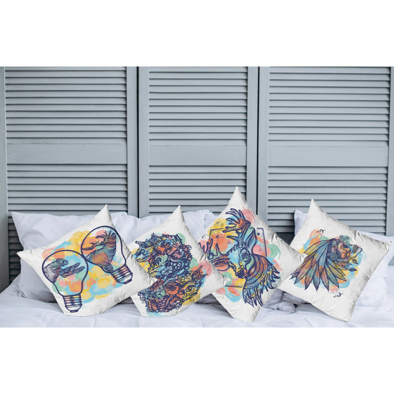 Ensemble de housse de coussin 4 pièces cerf avec tigre et crâne, 24" X 24"