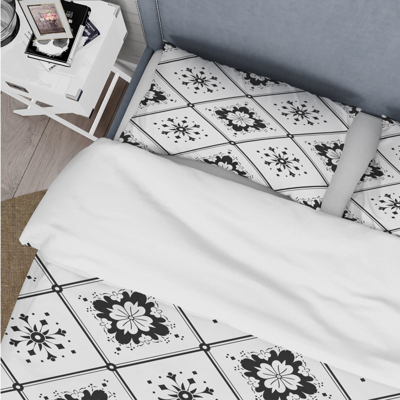 Ensemble de housse de couette à imprimé mosaïque noir et blanc traditionnel