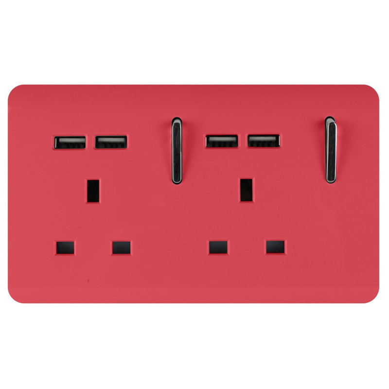 Trendi Switch 2 Gang 4 Port USB 2100mA Plug Socket, Strawberry