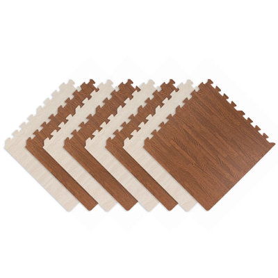 Ensemble de tapis de sol en mousse de grain de bois 8 pièces, tapis de jeu antidérapant et rembourré, imperméable et facile à nettoyer pour le salon, la chambre à coucher et l'aire de jeu pour enfants