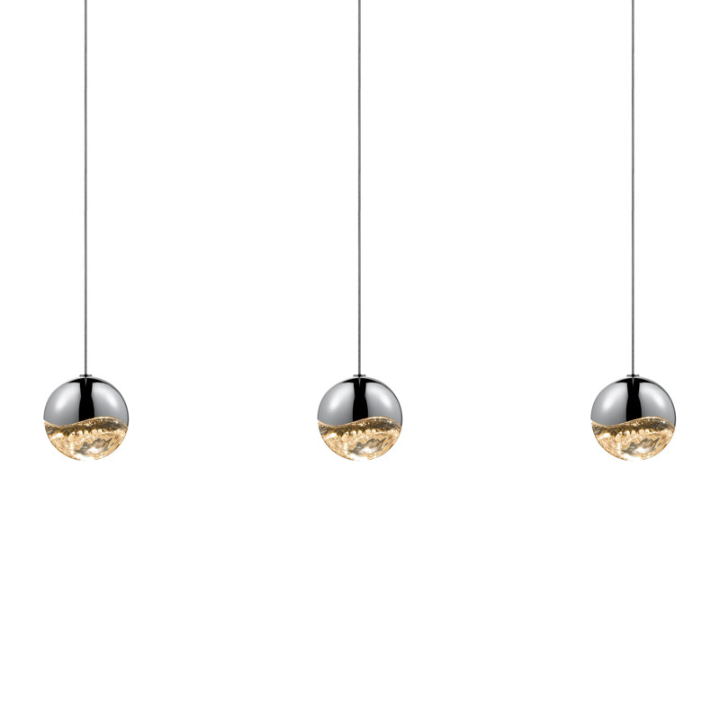 Grapes 3 - Light LED Kitchen Island Pendant, Polished Chrome, 3.25" H x 37.25" W x 3.25" D