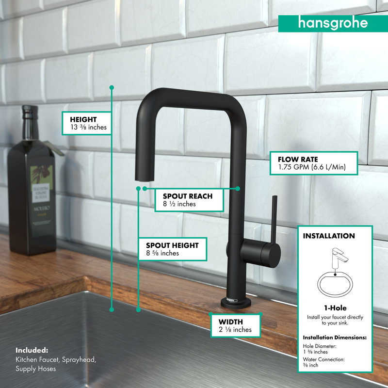 hansgrohe Talis N Kitchen Faucet, U-Style 1-Spray, 1.5 GPM, Matte Black