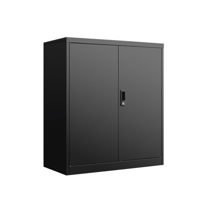 File Organizer Storage Cabinet With Door Locks And Movable High - Low Partitions, For Home Office , Black Steel Filing Cabinet, Support Multi Level Ad by Rebrilliant