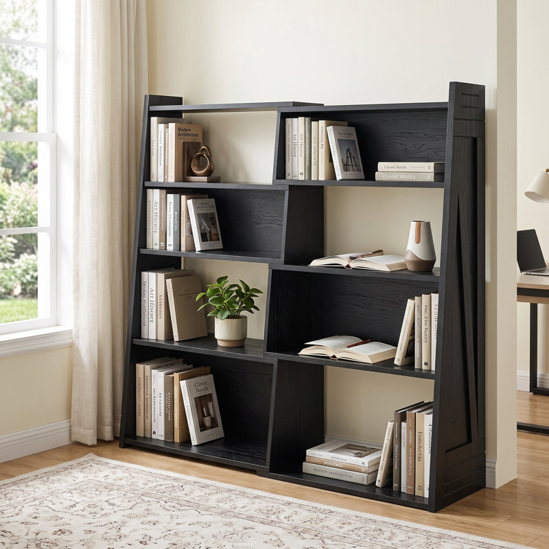 42.5" Tall 5 Tier Expandable Bookcase, Convertible Corner Book Shelf, Black
