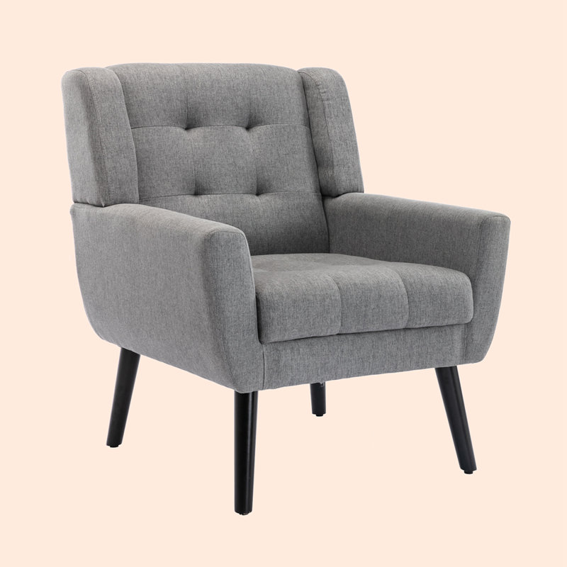 Accent Chair Living Room Chair Bedroom Chair Home Chair With Black Legs For Indoor Home, Light Gray Linen Duplicate