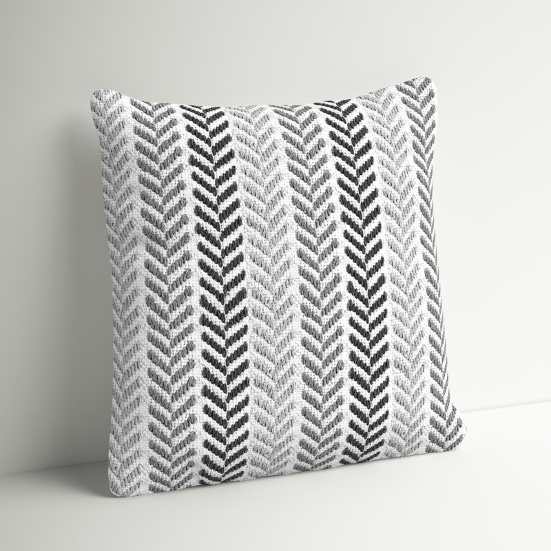 Hand-Woven Chevron Cotton Throw Pillow, Polyester, Gray