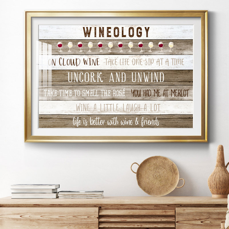 " Wineology ", Gold, 22.5" H x 30.5" W x 1" D, White Mat