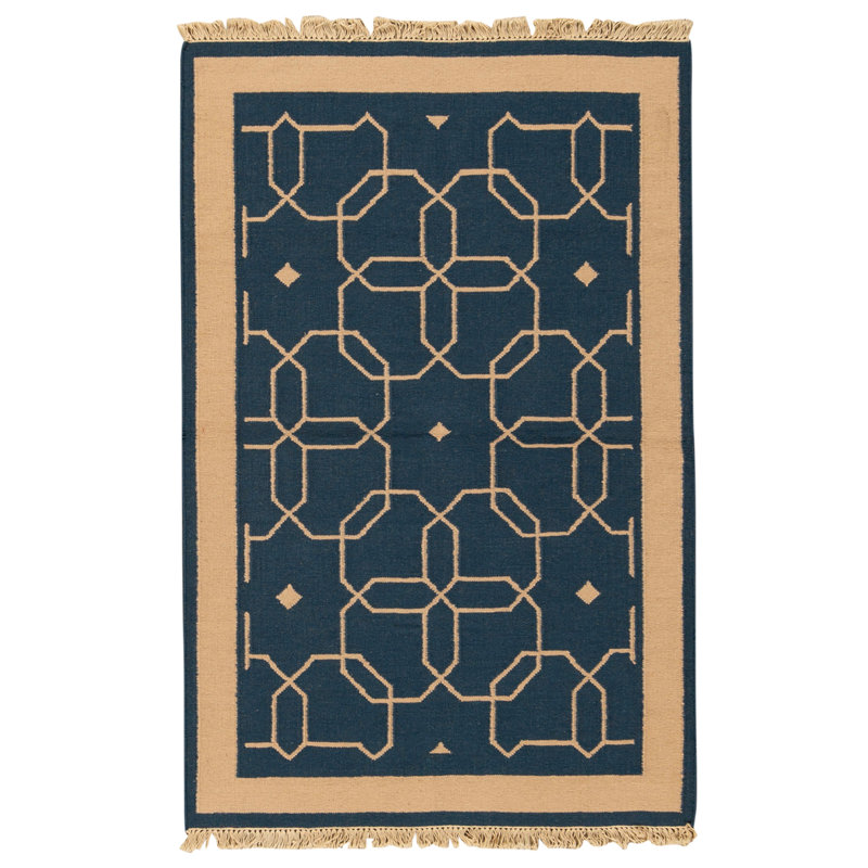 Tapis bleu et ivoire de haute qualité noué à la main