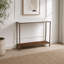 Console, plateau en marbre blanc uni, structure en fer, élégance contemporaine, finition cuivre antique