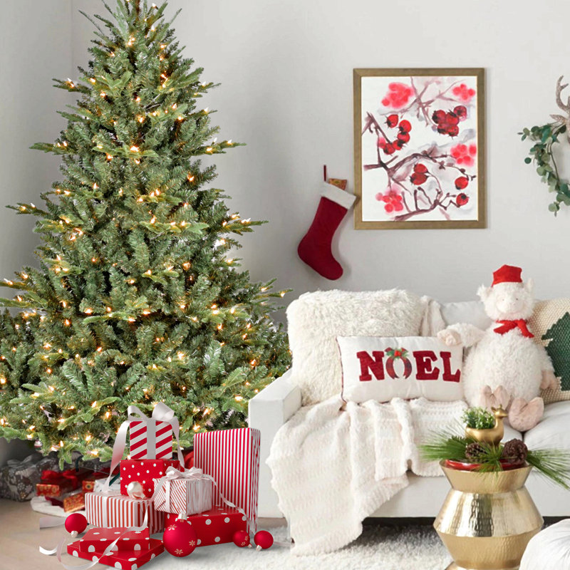 Arbre de Noël pleine forme avec lumières Ul - branches mixtes Pe / Pvc, pointes, base large pour les espaces spacieux, structure à charnières, support en métal stable