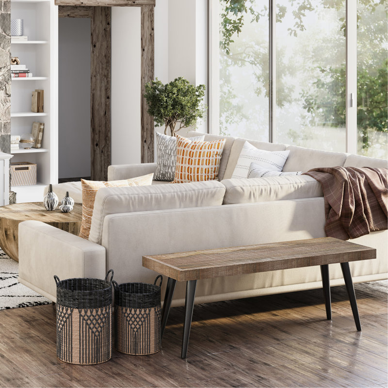 Banc en bois de manguier massif de 43 po de largeur au fini naturel vieilli