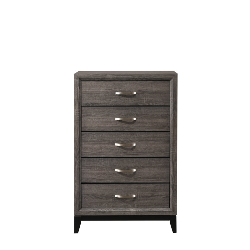 1pc Contemporary 5-Drawer Tall Chest, Gray