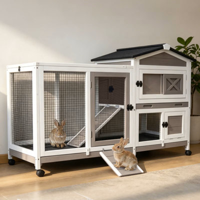 Cage à lapin pour lapins, grande cage à lapins pour l'intérieur / extérieur, cages à 2 étages avec 6 roues verrouillables et 3 plateaux résistants aux fuites