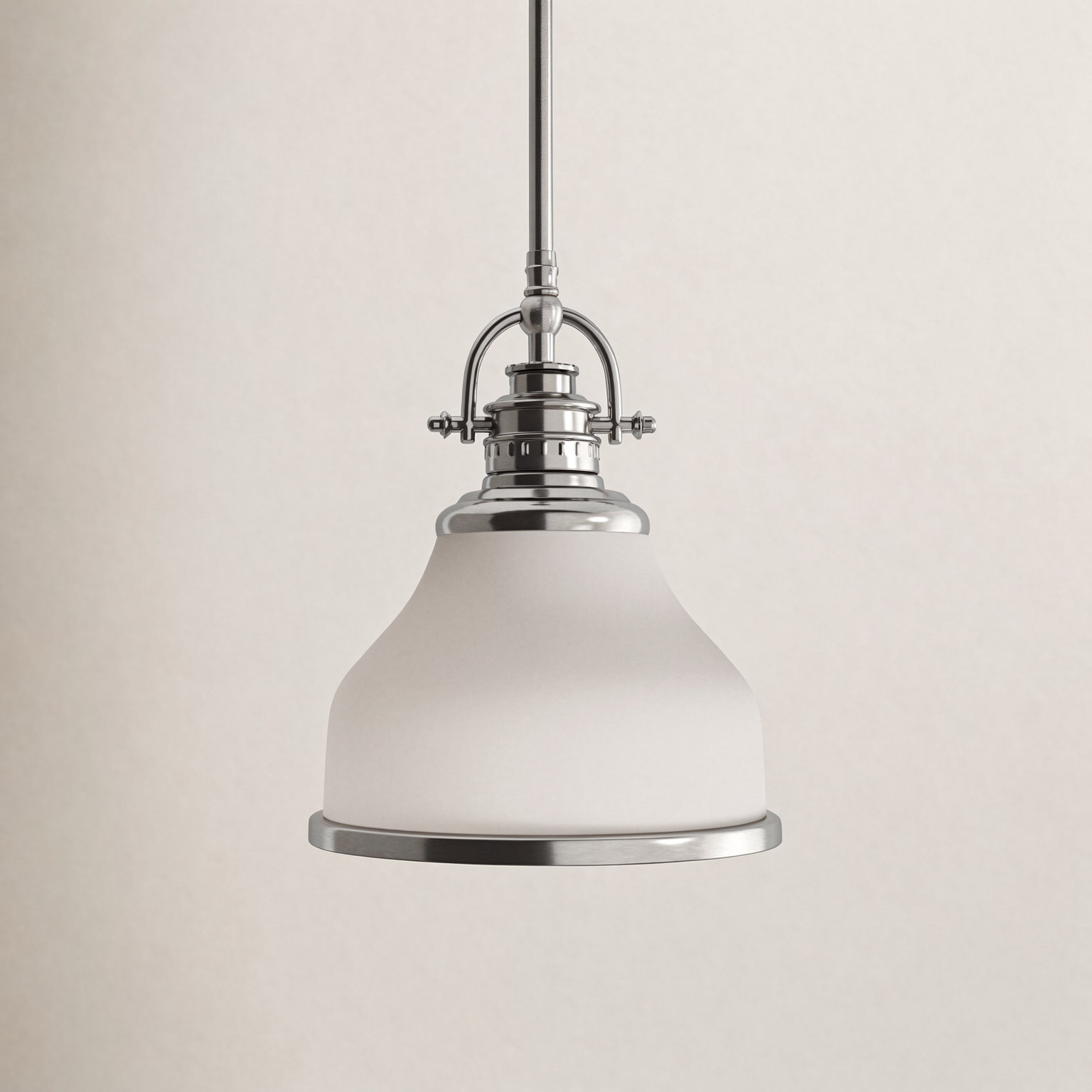 Maybery 1 - Light Single Dome Pendant, 9.5" H x 8" W x 8" D, Opal Etched Glass, Brushed Nickel