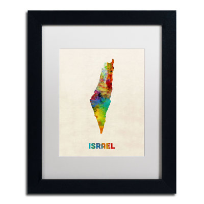 « israël aquarelle map » par michael tompsett, impression encadrée