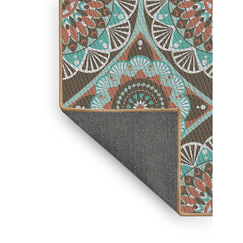 Tapis oriental bleu turquoise / brun, Rectangle 3 pi x 5 pi