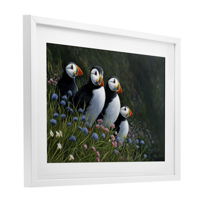 «Puffins & Wild Flowers», reproduction encadrée sous verre, conception de Jeremy Paul