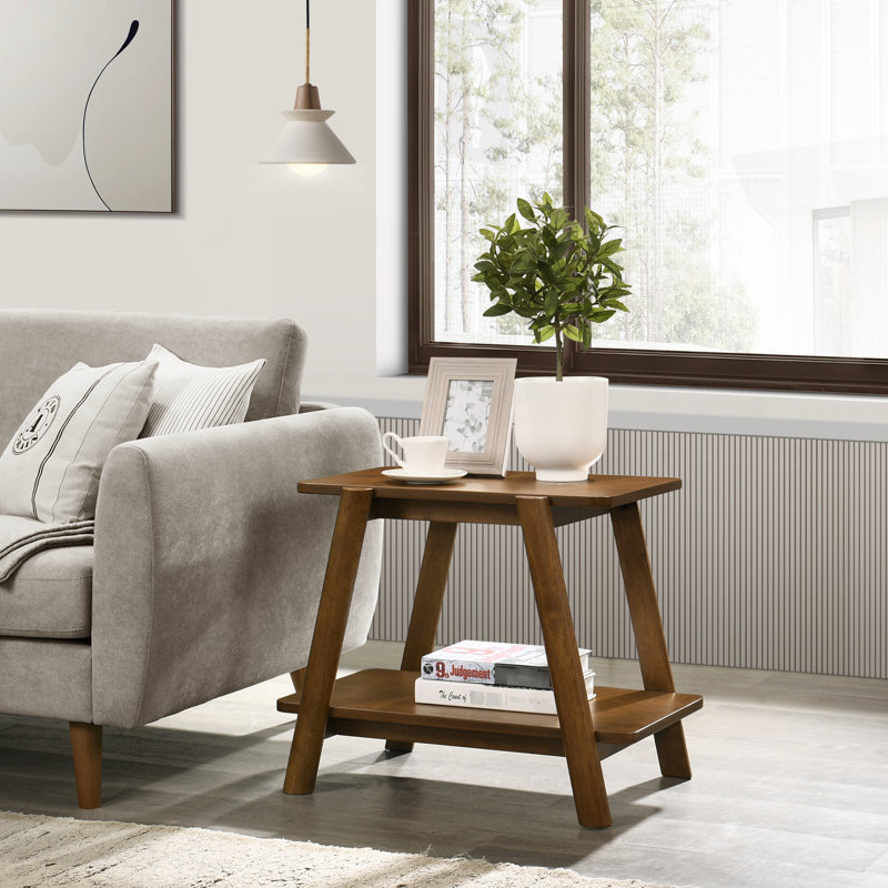 Table de bout en noyer avec tablette - style Mid-Century moderne pour la table rectangulaire de décoration intérieure, finition des pieds en bois d'hévéa